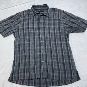 Via‎ Europa SS Shirt Mens Tagged M Medium Black Gray White Plaid Pattern
